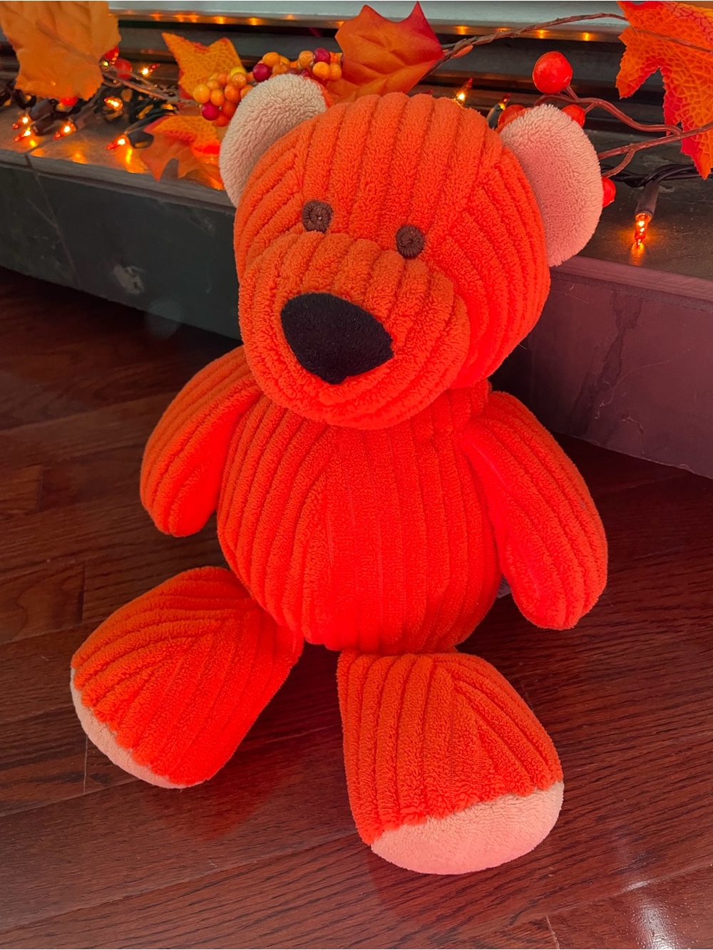 Bright Orange Ribbed Chenille with Corduroy Animal Adventure Teddy Bear Toy